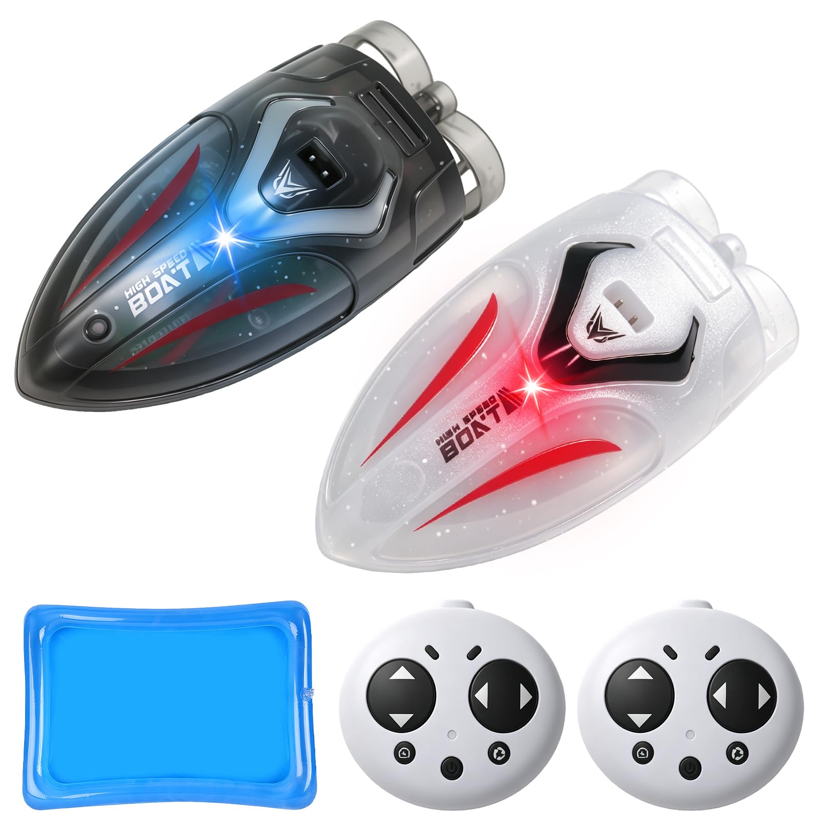 RC Stunt Barca,2 Pezzi Mini Barche Telecomandate con Piscina Gonfiabile | Funzione di rotazione automatica,Spegnimento automatico non appena esce dall’acqua,Adatto per vasche da bagno,piscine,laghi