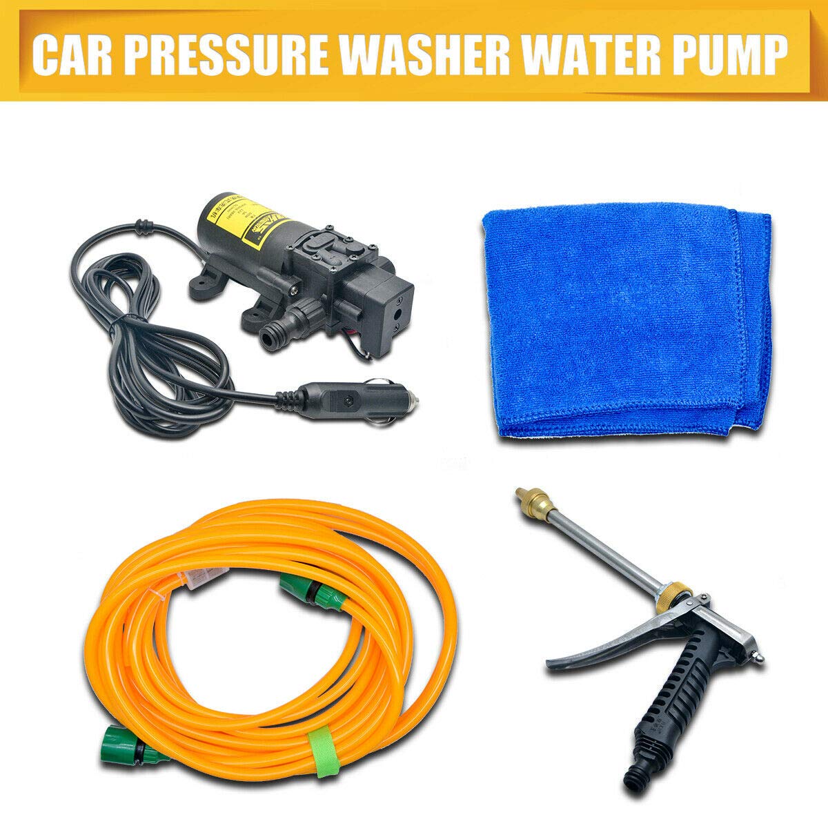MACHSWON Car Portable Pressure Electric Pressure Washer Power Pump Wash kit 12V 80W Water Pump Nozzle Spray for Home Garden Vehicles pet Cleaning