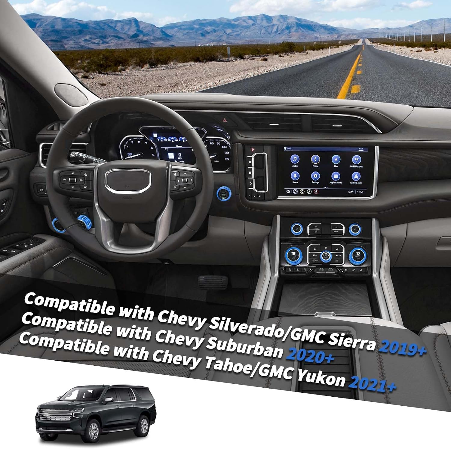 for 2019+ Silverado Knob Cover, Center Console Radio Volume Button Air Condition AC Ring Trim for Chevy Silverado/GMC Sierra 2019+, for Chevy Suburban 2020+, for Chevy Tahoe/GMC Yukon 2021+ (Blue)