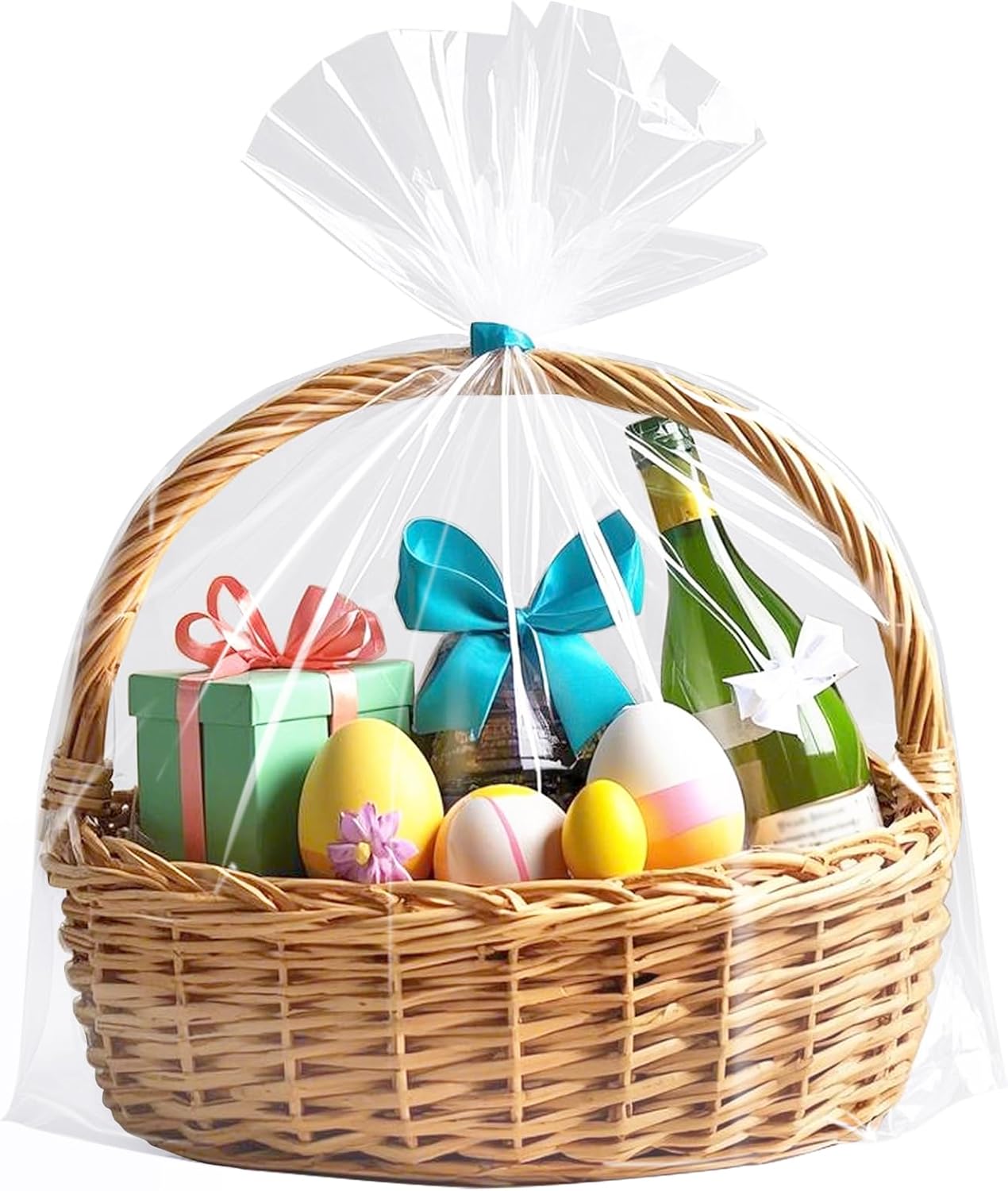 Morepack Large Cellophane Bags,26×32 Inch Big Clear Basket Bags 10 Pieces Cellophane/Cello Wrap for Gift Baskets