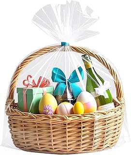 Morepack Large Cellophane Bags,26x32 Inch Big Clear Basket Bags 10 Pieces Cellophane/Cello Wrap for Gift Baskets