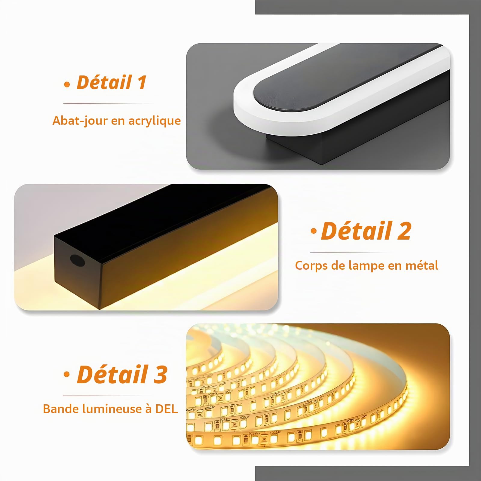 22W/60CM Longue Applique Murale Intérieure LED 3000K/4000K/6000K