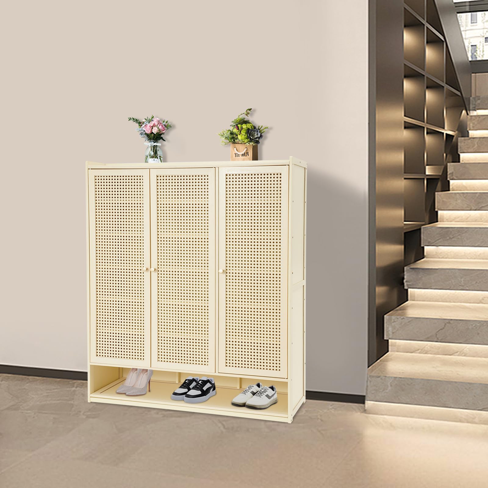 BYGOVICE 8-Tier Shoe Cabinet for Entryway, Shoe Storage Organizer, Shoe Shelf, Freestanding Cabinet with Door for Entryway, Hallway, Bedroom, Large Capacity