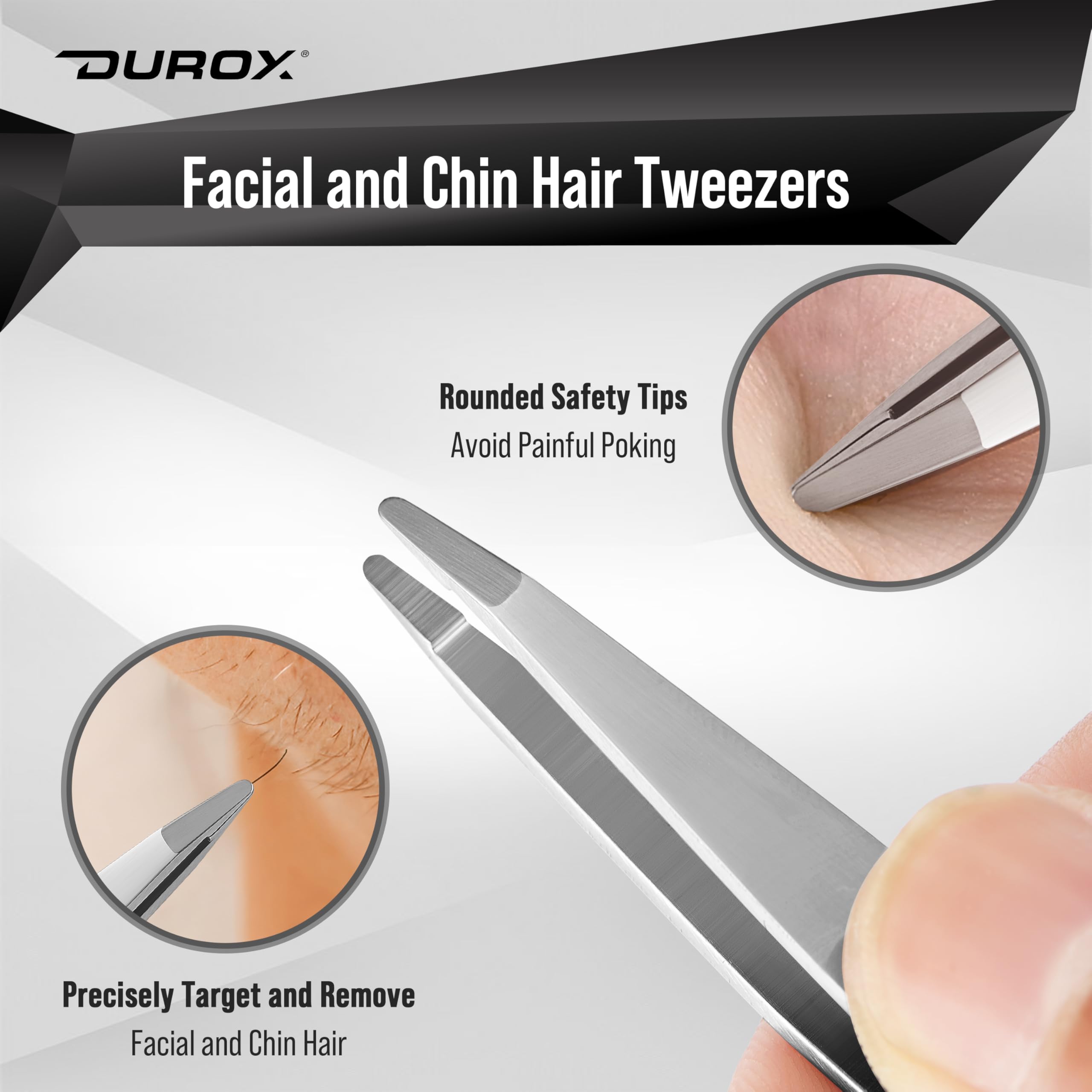 DUROX 3-Piece Stainless Steel Tweezers Set with Travel Pouch