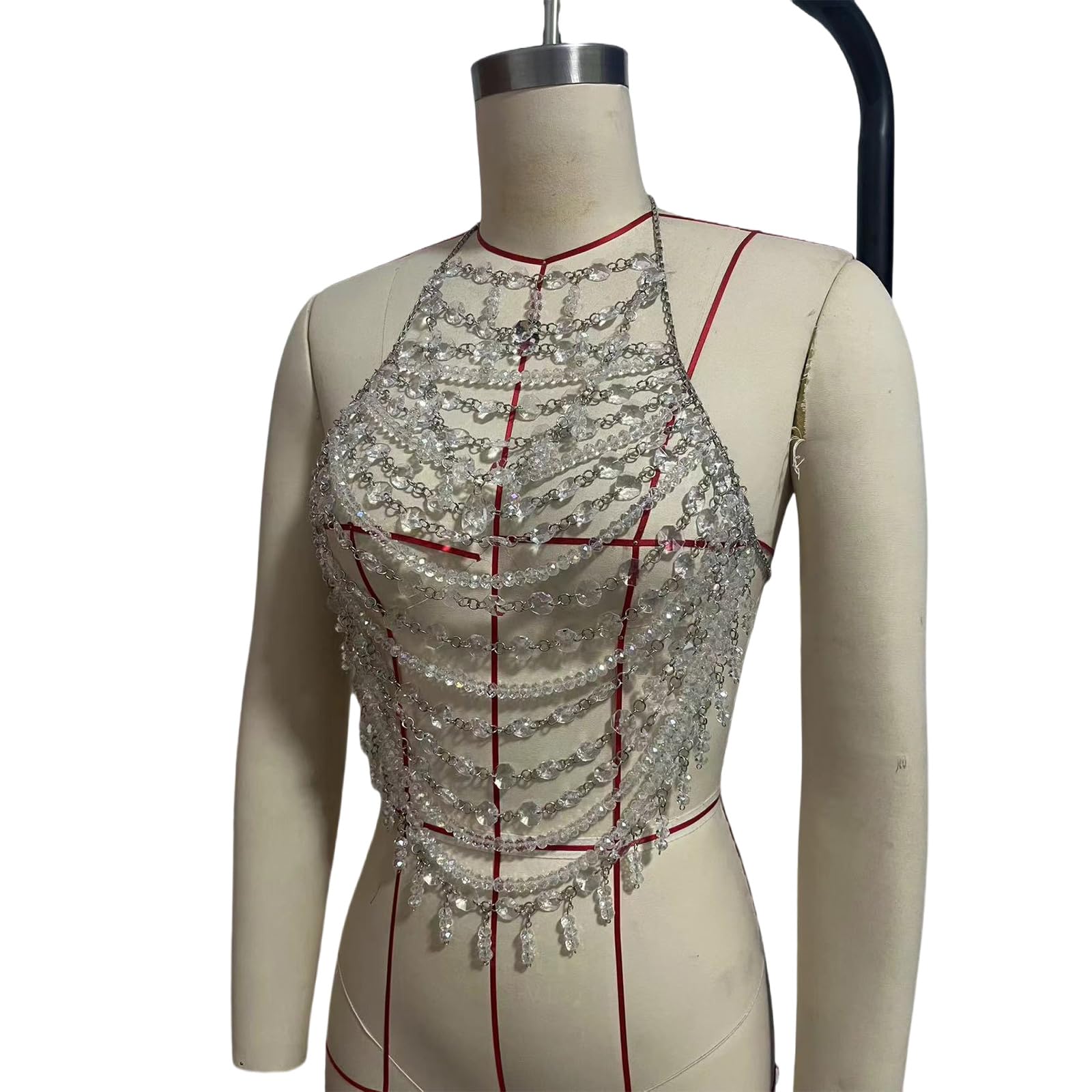 Top Corto De Joyería Para Cuerpo Adornado Con Cristales De Lujo Para Mujer Para Discotecas Y Eventos Collar De Cadena Para Cuerpo De Múltiples Cadena De Sujetador De Playa Para Fiesta De