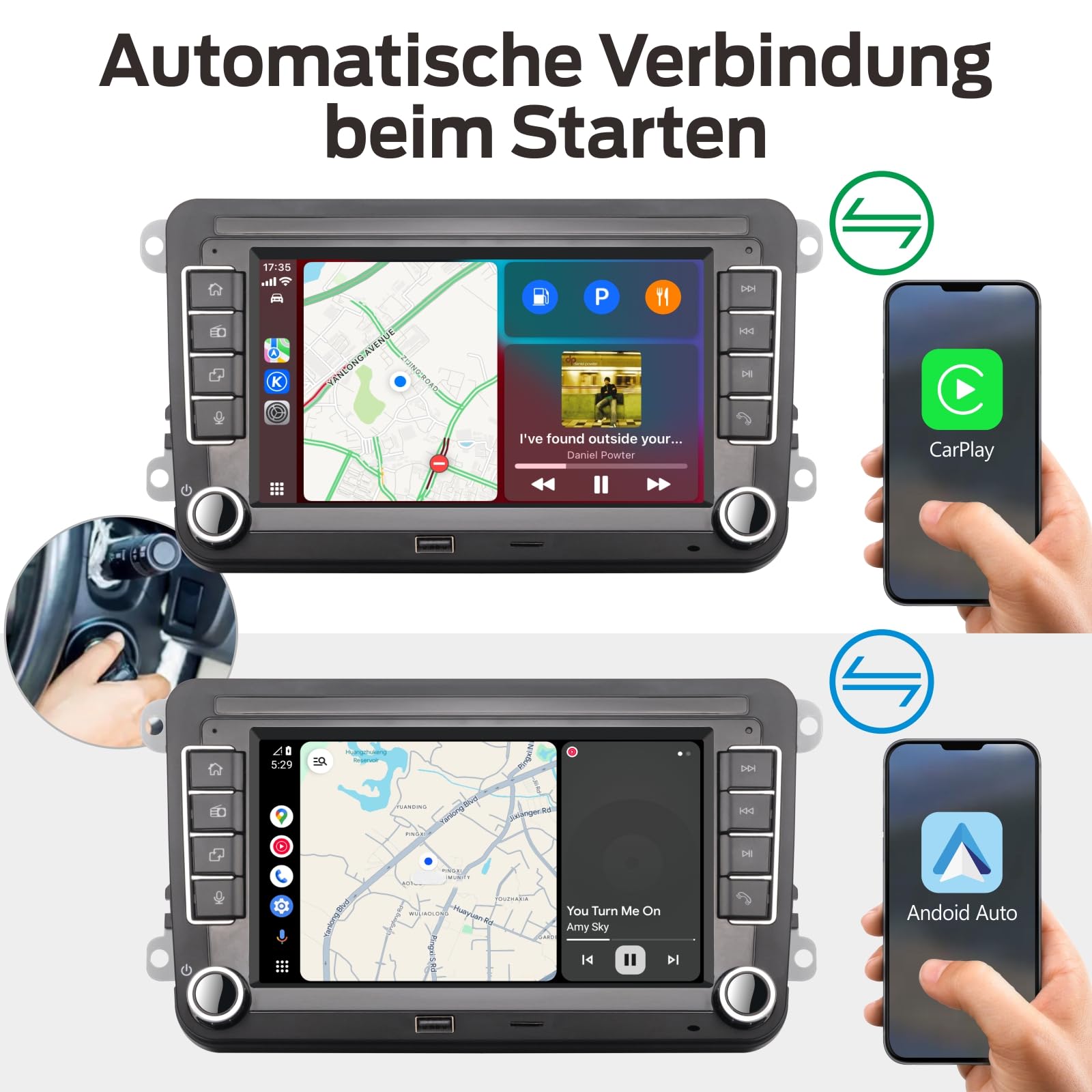 Autoradio für VW Passat Caddy Tiguan Touran Golf 5 6 GTI T5 EOS Polo mit Wireless Carplay Android Auto TF Karte Touchscreen Bluetooth AMFM Radio