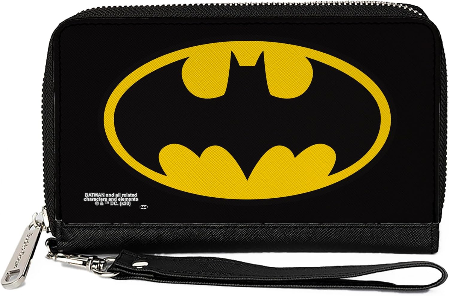 Womens PU Zip Around Wallet Rectangle Batman Bat Logo Black Yellow