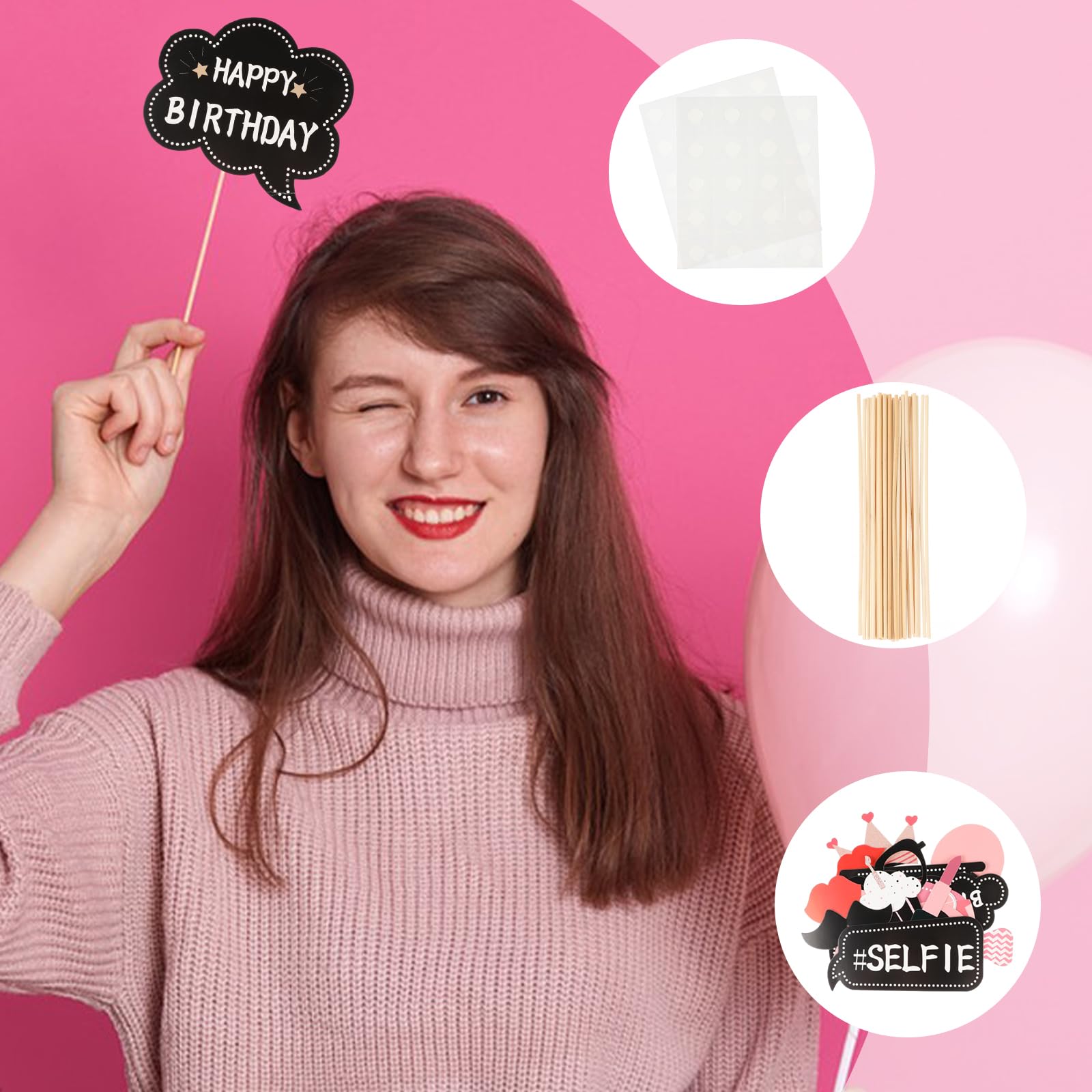 Lot De 30 Accessoires De Fête D'anniversaire, Moustache, Rouge à