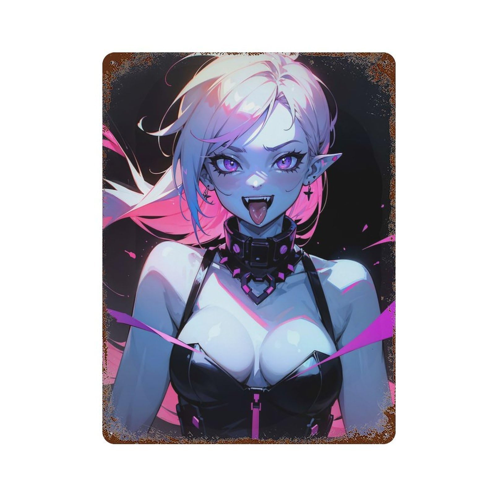 Mad Vampire Anime Girl Vintage Metal Tin Sign 15.7"x11.8", Farmhouse Wall Decor for Garage, Bar And Workshop Decor