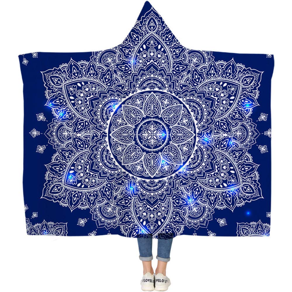 Couverture à capuchon peluche sherpa mandala bureau pause déjeuner plaid lit canapé 150x130