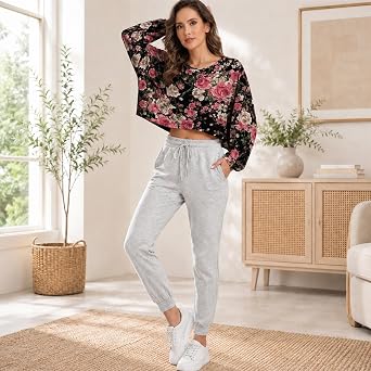 Women's Lightweight Cropped Sweatshirt, Loose Batwing Pullover Top