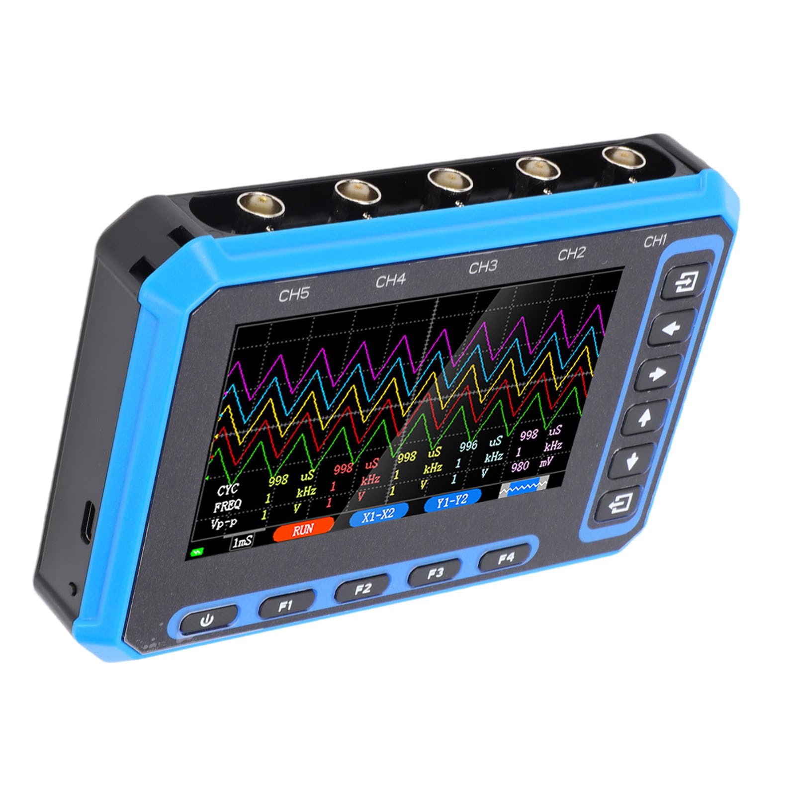 Dpofirs Osciloscopio Digital de 5 Canales, Analizador de Forma de Onda USB de Osciloscopio Portátil con 5 Sondas 10X, Frecuencia de Muestreo de 3 MHz, Ancho de Banda de 1 MHz para Software de PC,