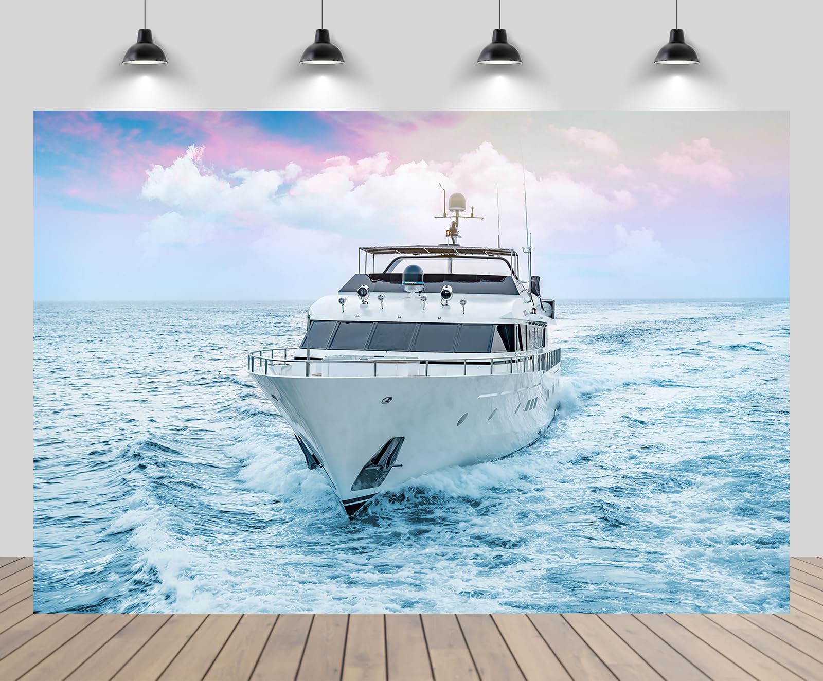 CHNYWORK 7ftx5ft Luxury Super Yacht Backdrop White Yacht Cruising on The Sea in Dubai Background for Summer Holiday Travel Dubai Theme Party Decorations Photoshoot Studio Props