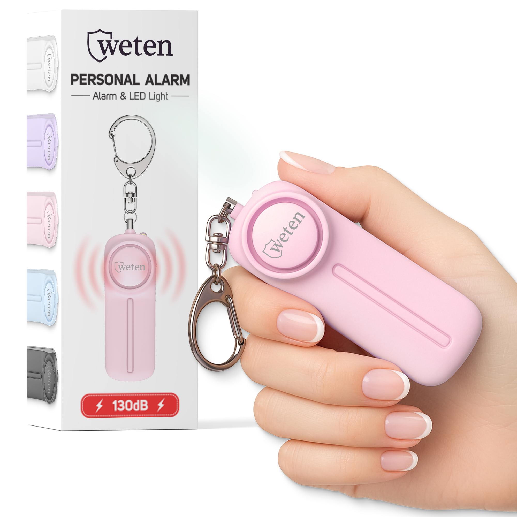 WETEN - Portachiavi con allarme personale, 130 dB, con luce LED, allarme di emergenza, per donne, uomini, bambini, anziani e jogging, Mocassini eleganti da donna