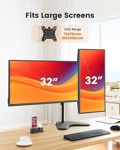 Miniatura 3 de ErGear Soporte de monitor doble independiente para 2 pantallas de hasta 32 pulgadas, soporte de monitor resistente con capacidad para un máximo de