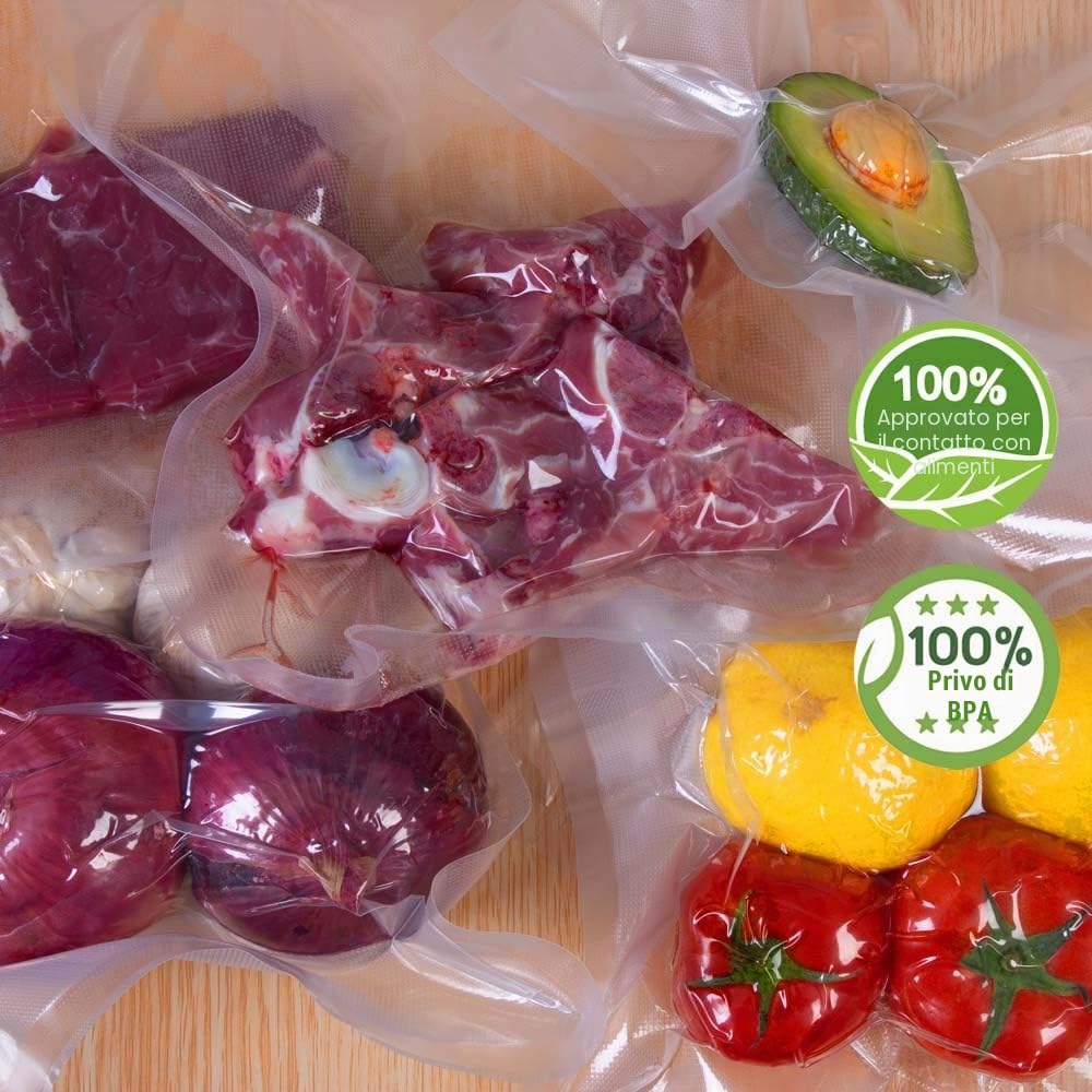 8 Rotoli (4)20X600cm e (4)28X600cm Buste Rotoli Sottovuoto Alimenti,Sacchetti Sottovuoto per Alimenti,Sacchi Sottovuoto Alimenti senza BPA