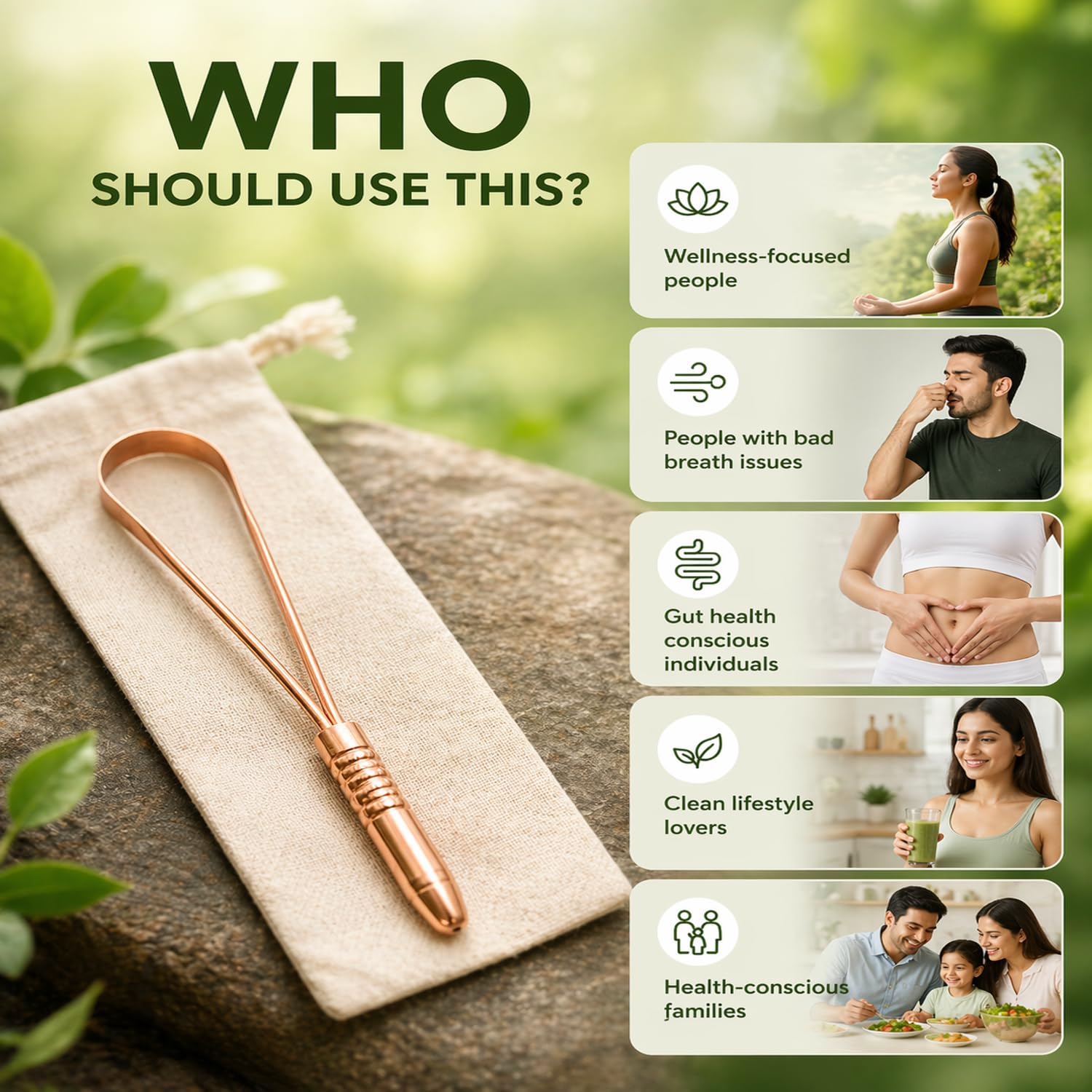 Copper Tongue Scraper Pack of 2 – Natural Ayurvedic Cleaner for Fresher Breath & Improved Oral Health – Rust-Resistant, Eco-Friendly for Daily Use
