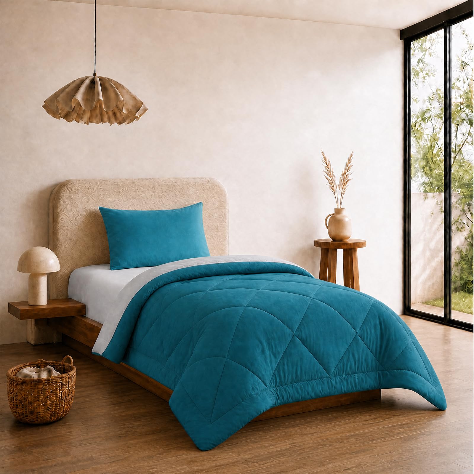 VelvetMis Coverless Duvet Single 10.5 Tog - 135x 200cm, Teal And Grey Quilt, Reversible Comforter with Pillowcase โ image 1