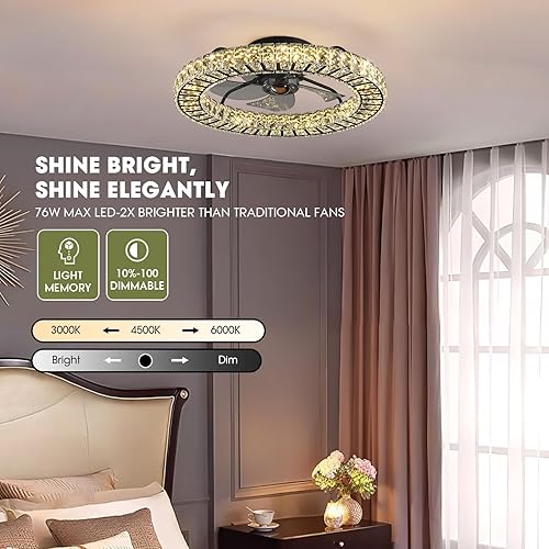 Miniatura 3 de Ventilador de techo de montaje al ras con luz, candelabro de cristal moderno de 22" ventilador de techo con cambio de color inteligente de 4 luces,