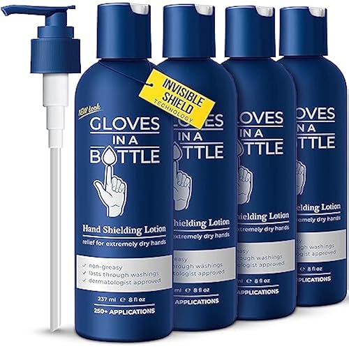 Gloves In A Bottle Paquete de 4 lociones protectoras, ideal para la piel seca con picazón, sin grasa y sin fragancia. (8oz-8.1 fl oz)