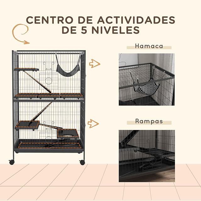 Foto 5 de 8 de PawHut Jaula para Animales Pequeños de 4 Niveles 80x52x128 cm Gris Oscuro