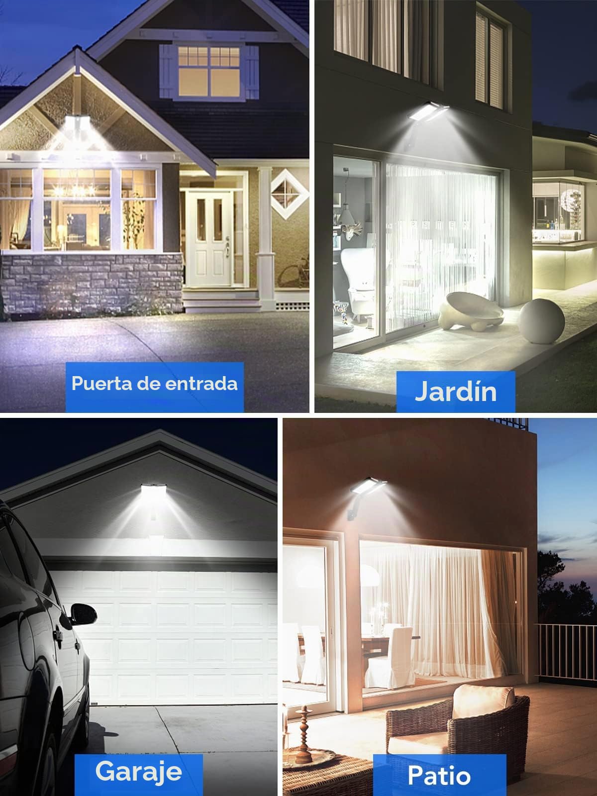 Moman Farolas Solares Exteriores, 2 Piezas Luz Solar Exterior con Sensor de Movimiento 218 LED Foco Solar con Control Remoto Impermeable IP65 para Garaje Jardín Patio, Farola-Solar-Exterior-Foco-Luz