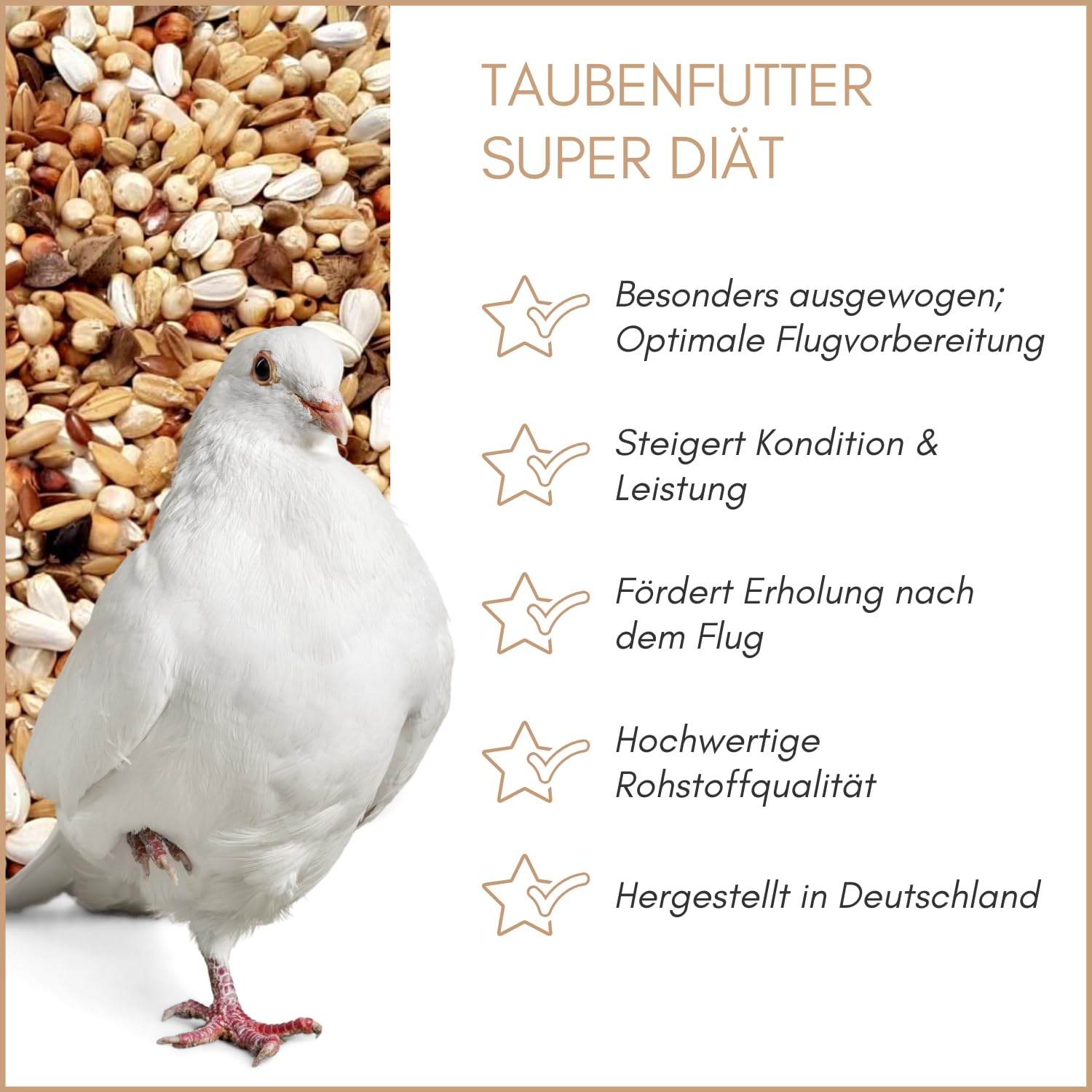 Supravit Super Diät Taubenfutter 25kg ohne Mais für Tauben während der Reisesaison | Futter für mehr Kondition | ausgewogene Körnermischung | Vogelfutter alle Tauben-Rassen