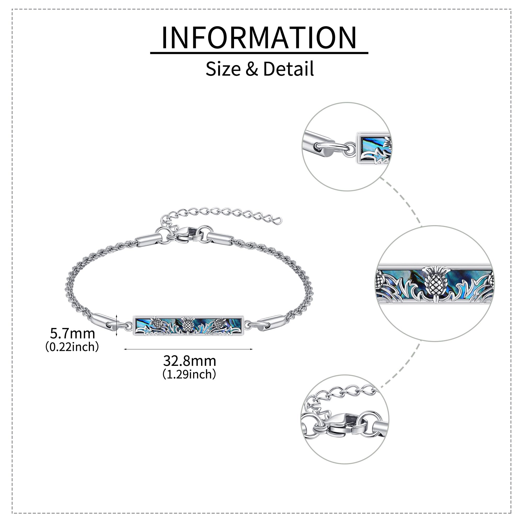 ONEFINITY Regali scozzesi in argento sterling 925 cardo scozzese abalone braccialetto di cardo scozzese regalo per donne