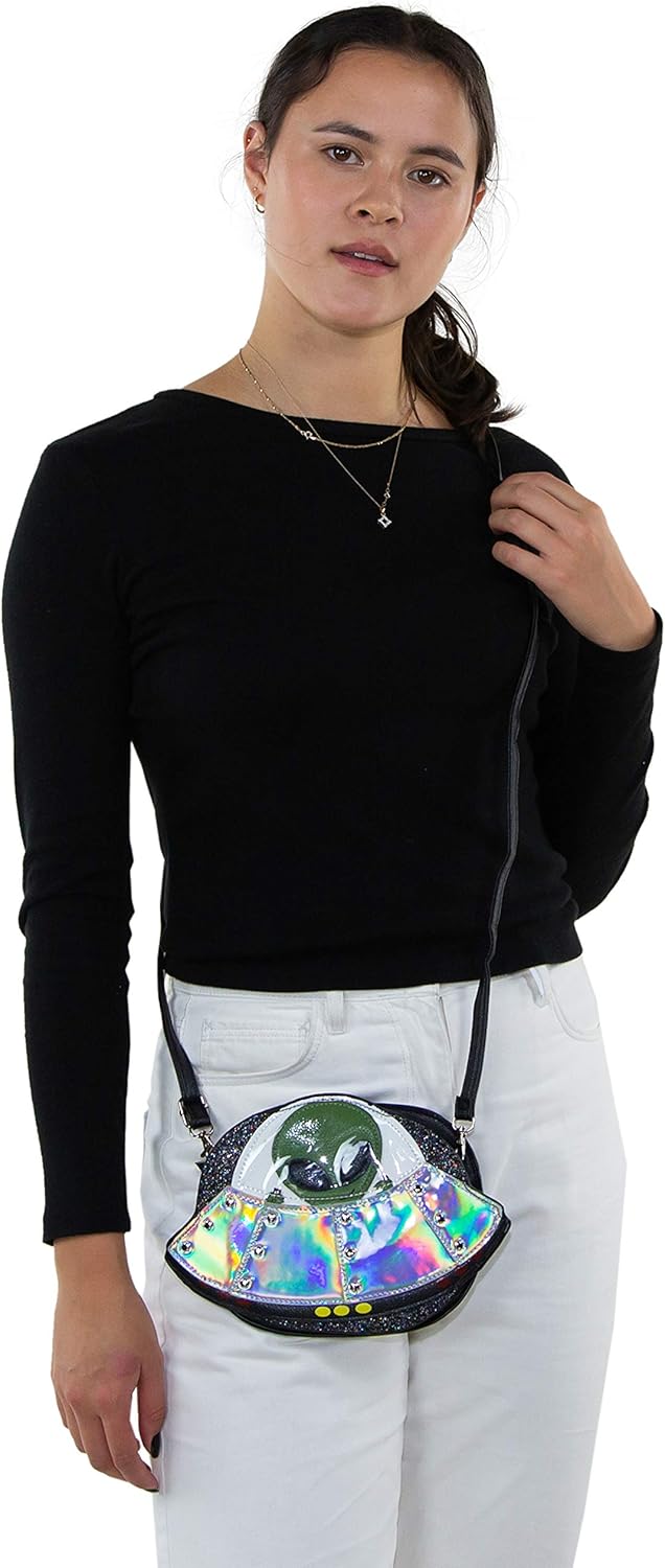 Sleepyville Critters UFO Alien Spaceship Crossbody Bag Purse Black - Image 8