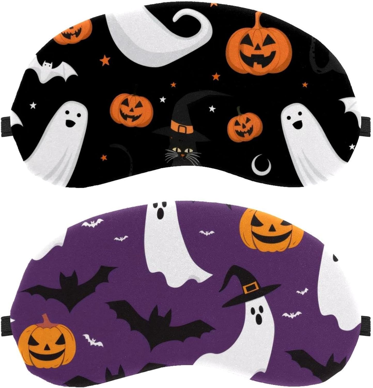Confezione da 2 mascherine per dormire sul fianco, maschere per dormire, pipistrelli di Halloween, fantasma, zucca, sfondo viola, maschera per gli occhi, morbida copertura per gli occhi, per viaggi