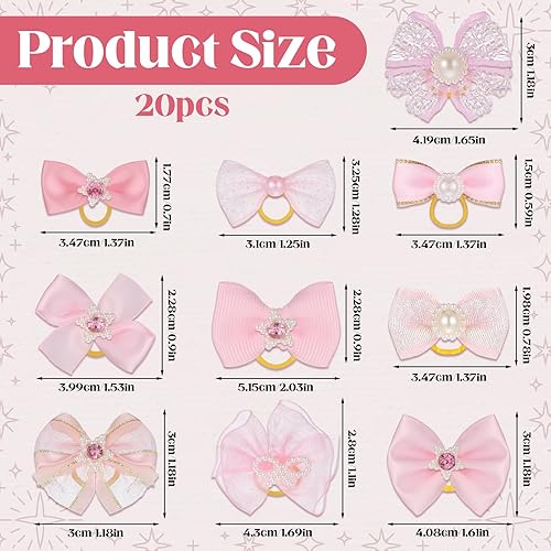 Miniatura 2 de 20 lazos rosados para perros de tamaño pequeño con bandas de goma, lazo elástico para perro, perlas de encaje hechas a mano, perlas de diamantes de