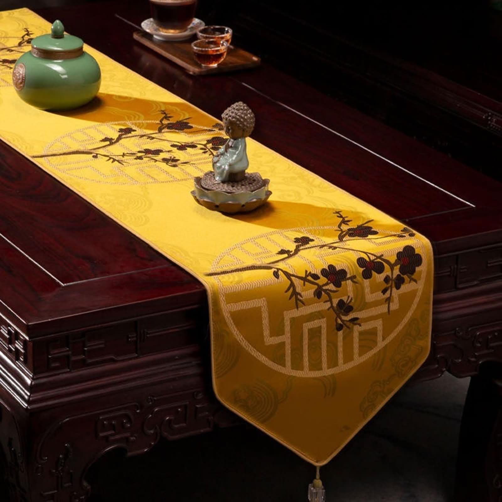 Camino de mesa rectangular de poliéster, color amarillo dorado, 33 x