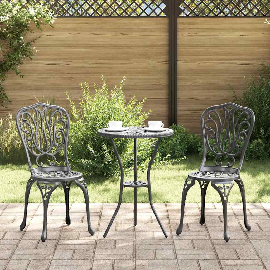 Aluminiowy nowoczesny bistro ogrodowy czarny 53x53x70.5 cm 2 krzesła stolik