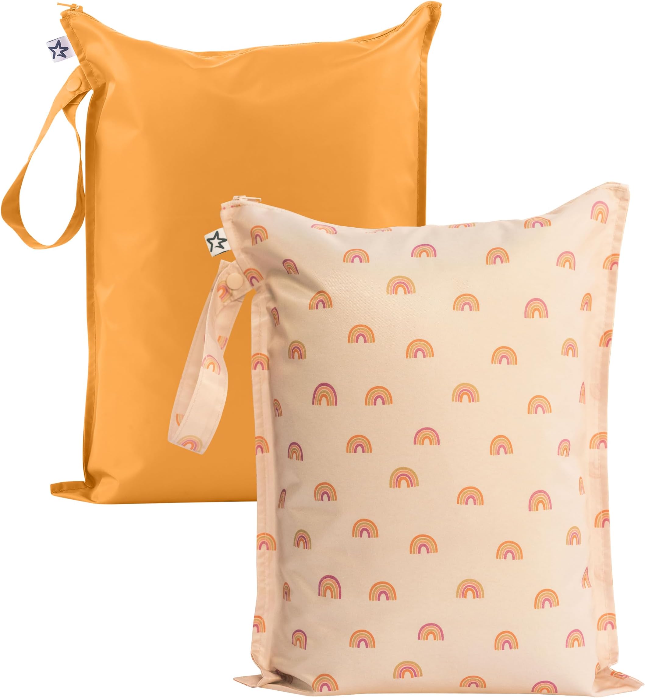 Tiny Twinkle Mess Proof Wet Bags | 2-Pack Reusable Waterproof Wet Bags for Swimsuits | Baby Clothes | Travel & Diaper Bag (Boho Rainbow)