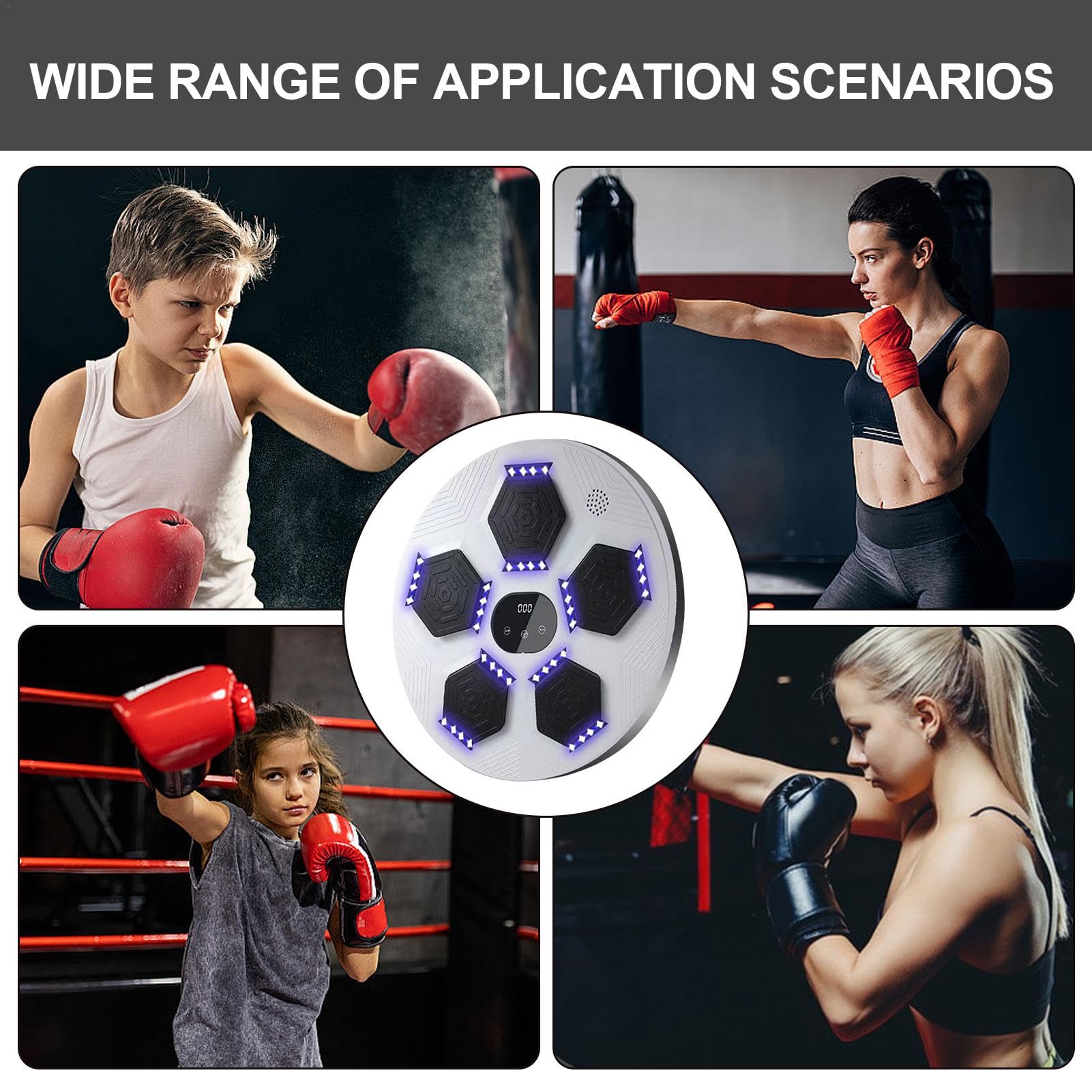 Music Boxing Machine - Macchina da boxe da parete, attrezzatura da allenamento | Punzonatrice elettronica con modalità di illuminazione, boxer musicale regolabile per allenamento al chiuso