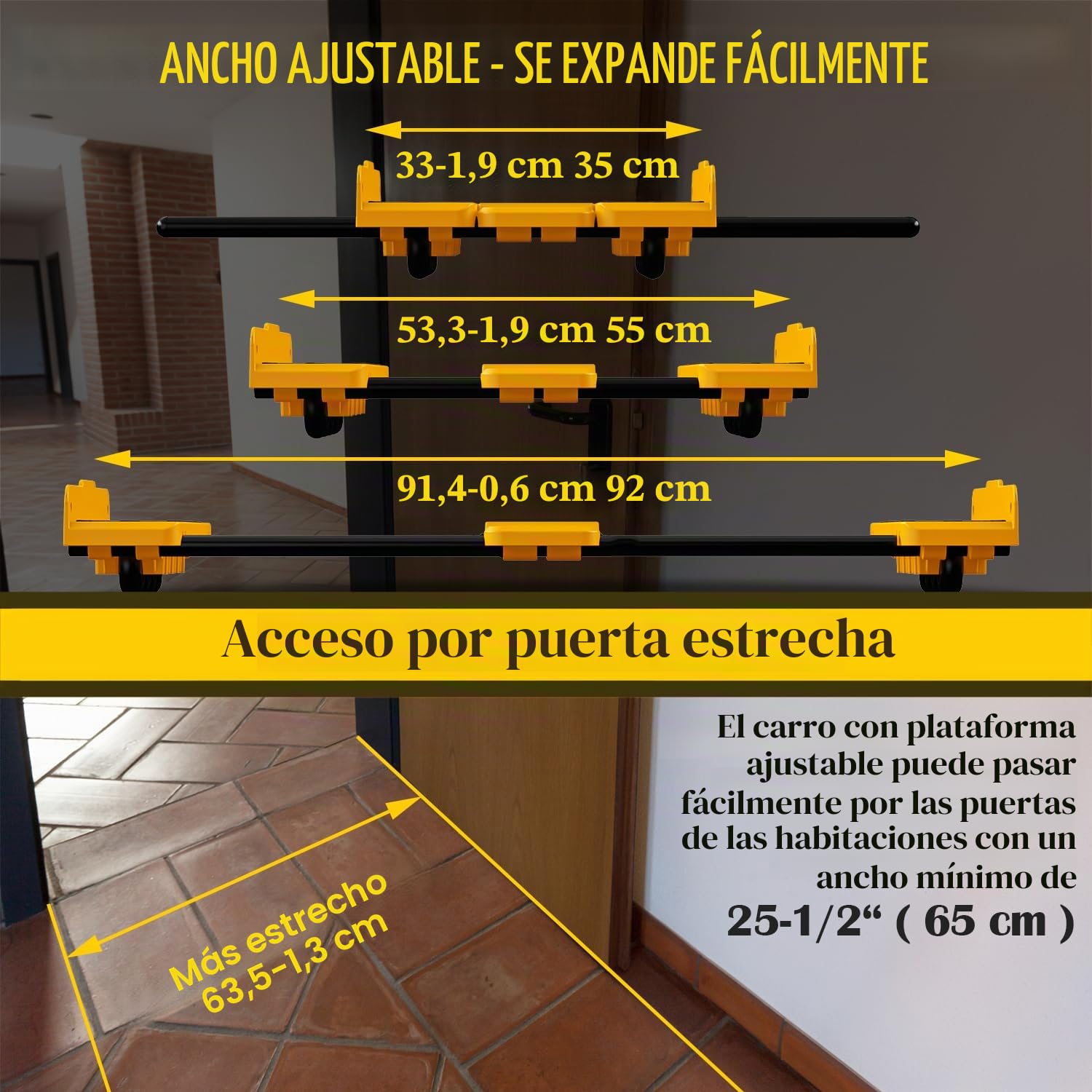 Carro de Transporte Ajustable Resistente – Se extiende hasta 91 cm, soporta 907 kg – para electrodomésticos, Muebles y Materiales de construcción, con Correas elásticas, Apto para Varias Superficies