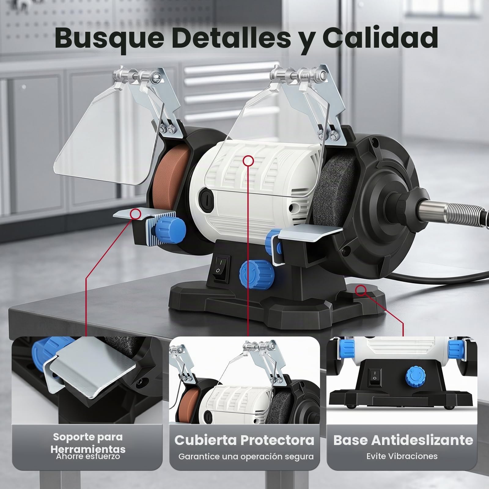 Yofuly Mini Amoladora de Banco 120W con Velocidad Variable, Esmeriladora Doble 11500 RPM, Disco de Pulido y Rectificado de 75 mm, para Metal, Madera, Joyería y Afilado