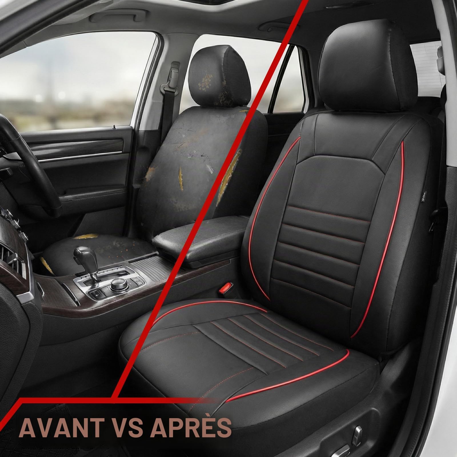 AUTOYOUTH Housses de siège avant universelles imperméables en cuir PU Rouge/noir Compatible avec airbag Paire pour SUV Van Berline