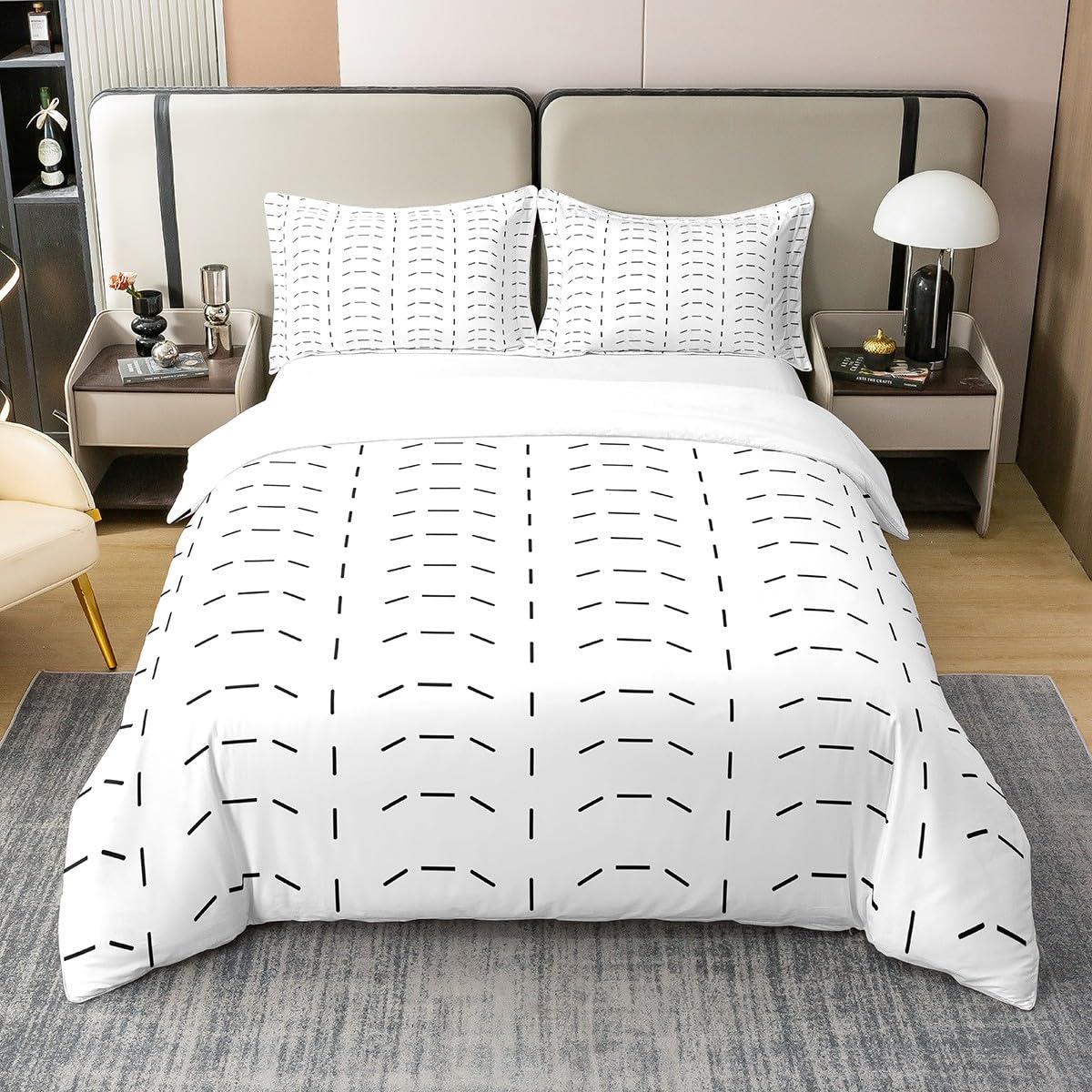 Black and White Cotton Duvet Cover Super King Size Modern Simple Geometric Bedding Set for Kids Women Men Ultra Soft Striped Art Comforter Cover Bedspread Cover Room Decor Bedcothes Zipper Closure