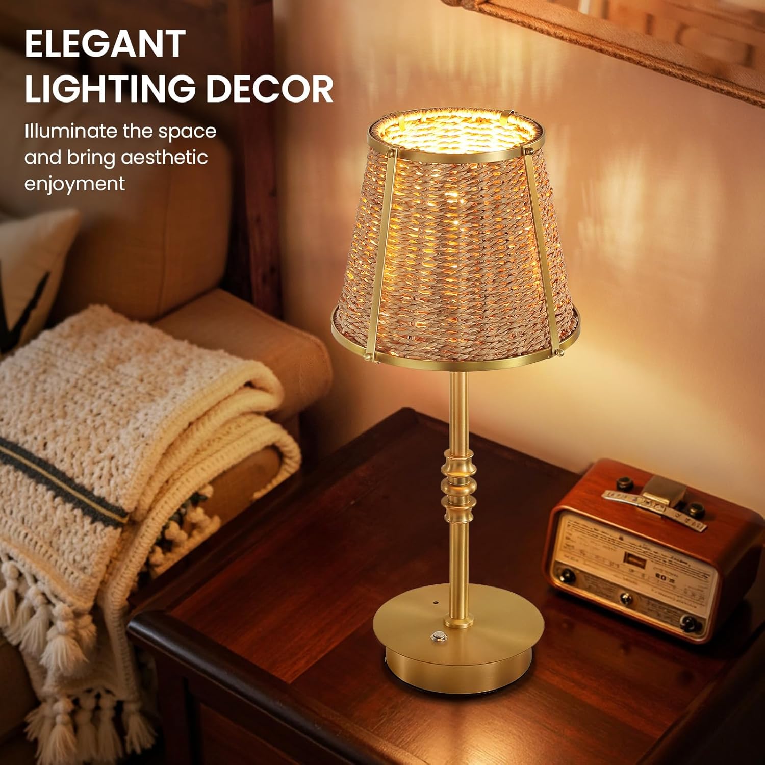 Cordless Bedside Table Lamp Rechargeable: 6200mAh Battery Operated Desk Lamp with Remote Stepless Dimming & Timer 18'' Vintage Nightstand Lamps for Night Light Bedroom Living Room Camp(Included Bulb)