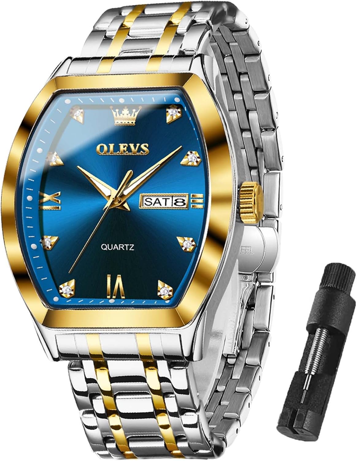 OLEVS Mens Watches Luxury Business Analog Quartz Watches for Men with Stainless Steel Dress Date Waterproof Luminous Wrist Watches