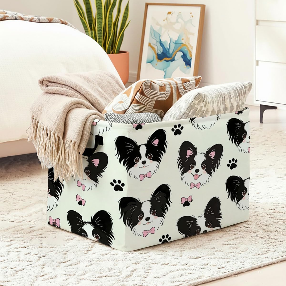 56L Pink Cute Dog Foldable Square Laundry Hamper with Handles – Large Clothes, Blanket & Toy Storage Basket for Home Organization. image 2