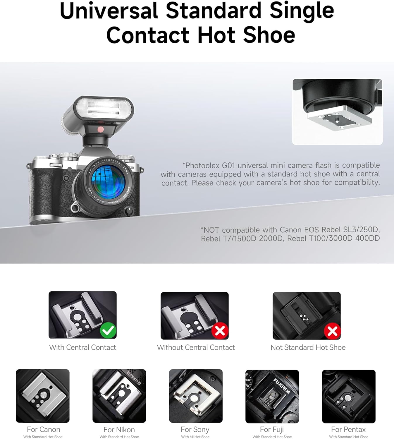 PHOTOOLEX Mini Camera Flash,GN 16, 10 Power Levels Mini Manual Flash for Canon/Sony zv1/Sony zve10 /Ricoh gr3/Fuji f1-230 Full-Power Flashes/6500K±200K/1.5S Recycle
