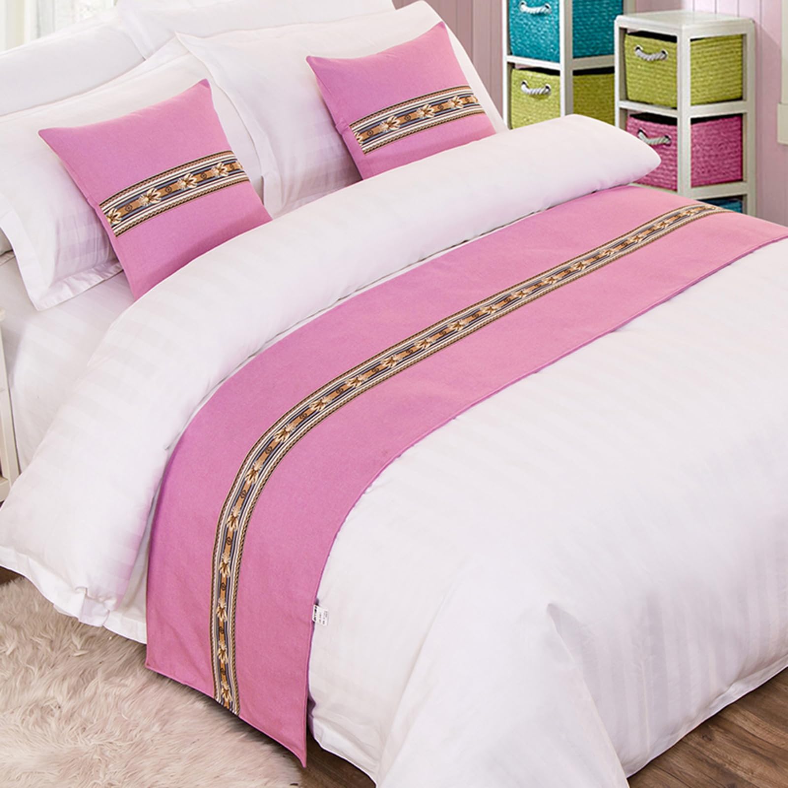 QRGMKL Graphic Print Bed Runners King Size, Luxury Bed Scarf Double Bedspread for Bedroom Hotel Home Decoration-Pink||260X50cm for 2m Bed