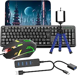 Kit Gamer mobilador Completo com Teclado, Mouse com LED RGB, Tripé para Celular, Hub USB e Mousepad