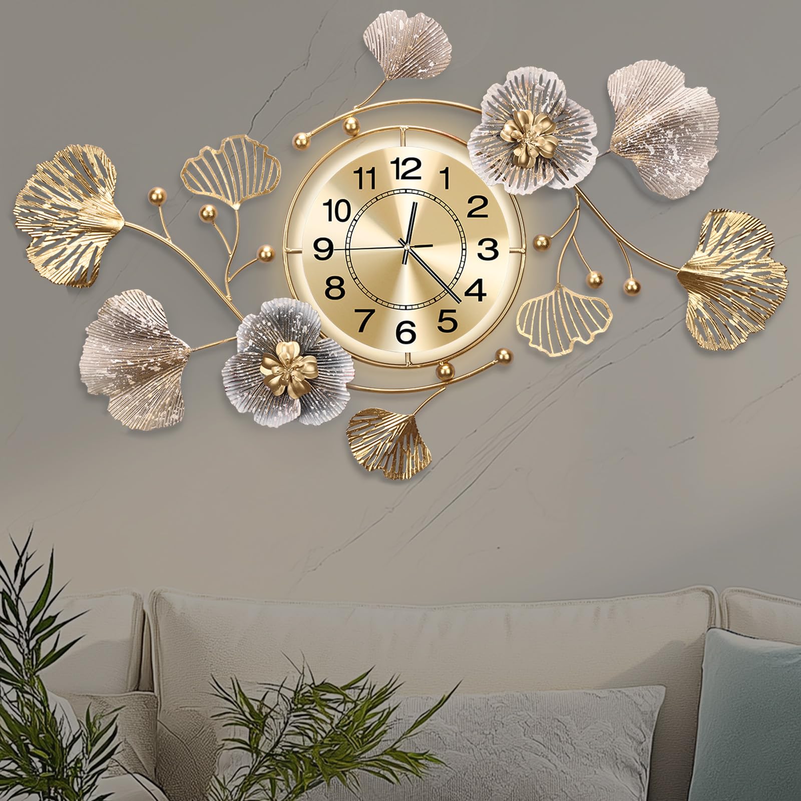 Grande horloge murale rétro silencieuse LED 93 cm pour salon