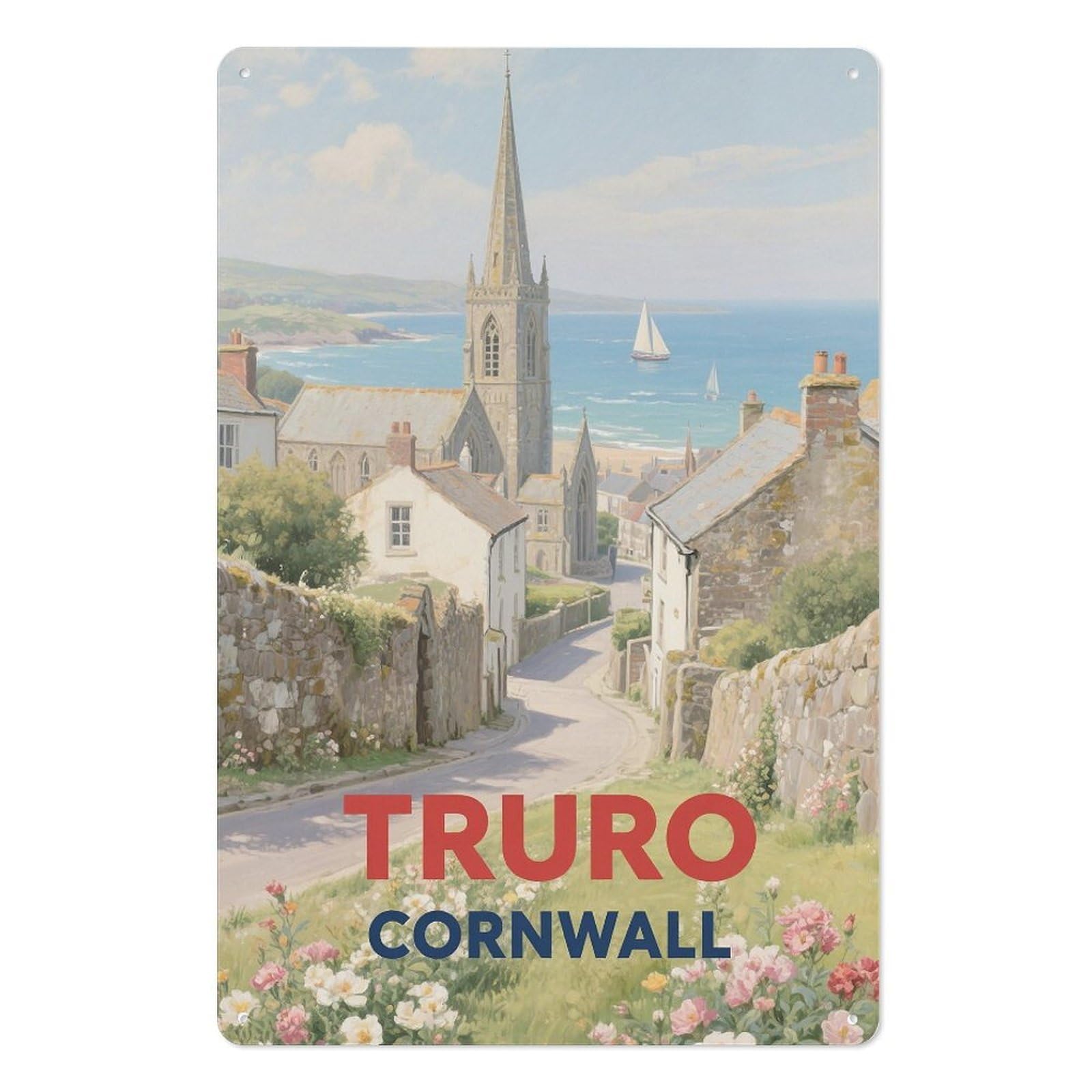 Truro Cornwall Retro Design Tin Paintings Vintage Tin Sign 08x12inch(20x30cm) Wall Art for Home Office Bedroom Living Room Cafes Wall Decor