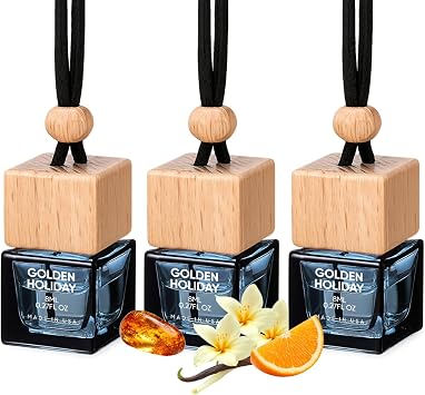 Air Jungles Hanging Car Air Freshener Diffuser 3 Ct, Golden Holiday Scent of Citrus Amber Vanilla, Subtle Long Lasting Car Fragrance Odor Eliminator - Premium Essential Oil, Made in USA