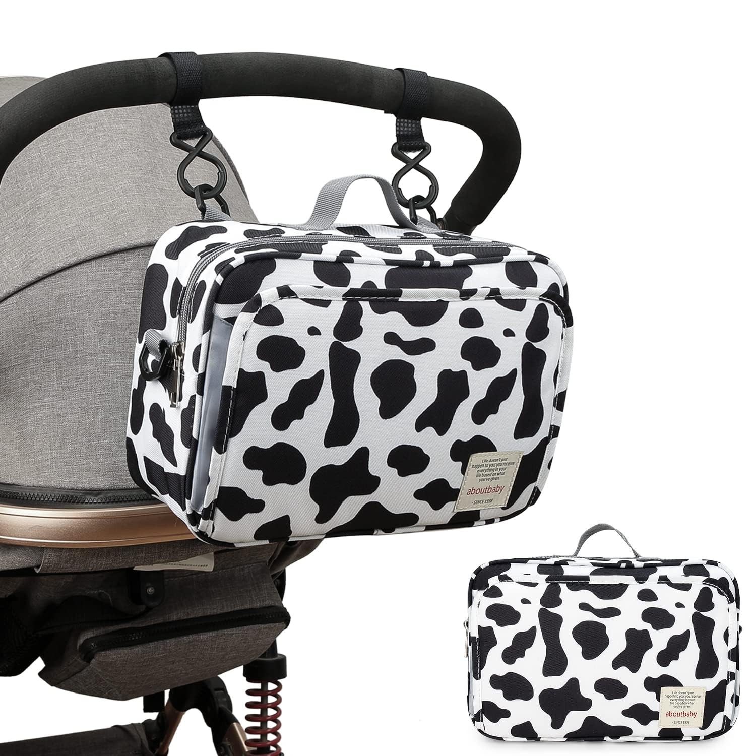 MEYTEILAY Baby Nappy Bag Small Portables Stroller Storage Bag Waterproof Hanging Diaper Bag for Baby Going Out(Cow Spot) - Image 2