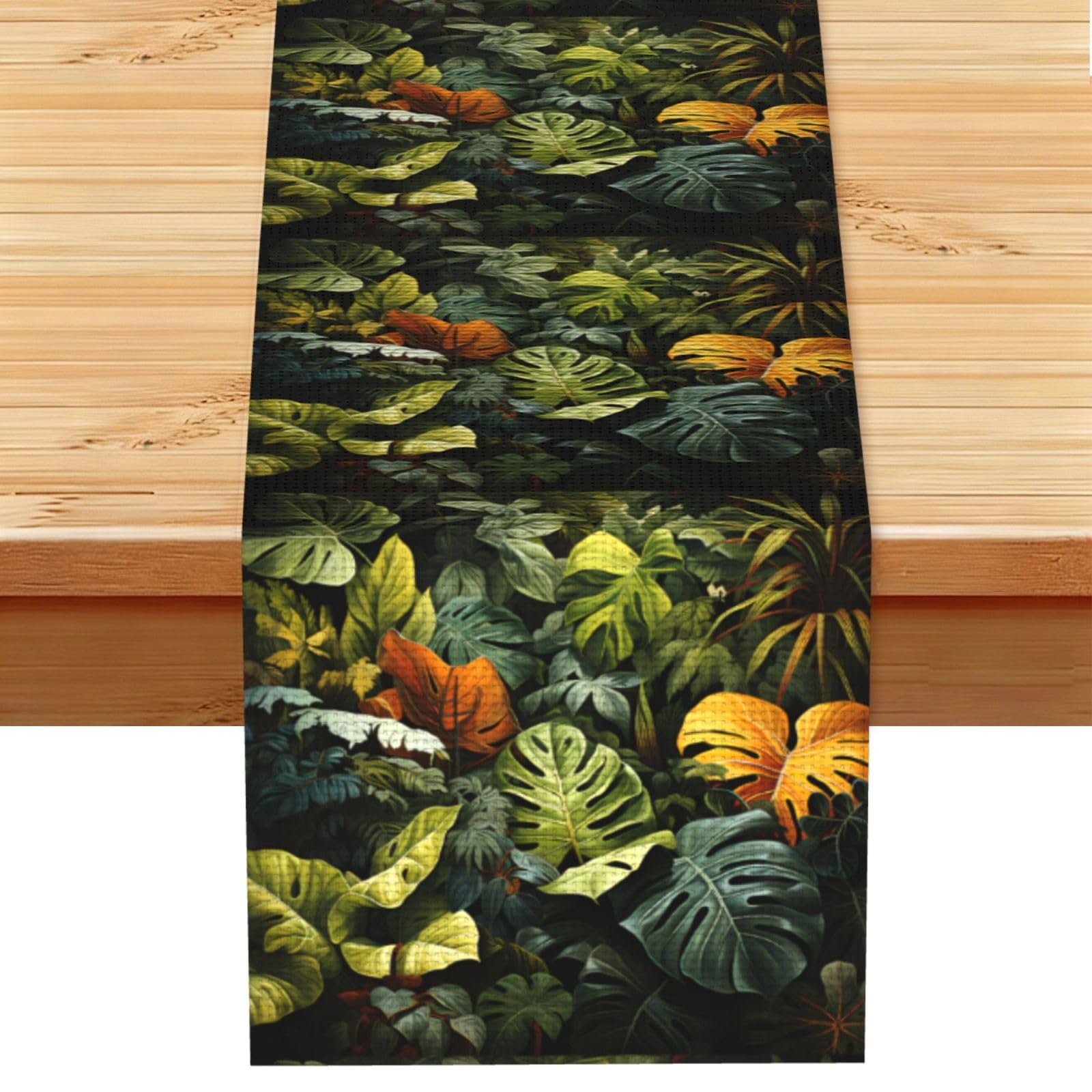 Tropical Rainforest Palm Leaves Table Runner 13x72 Inch Dining Decor